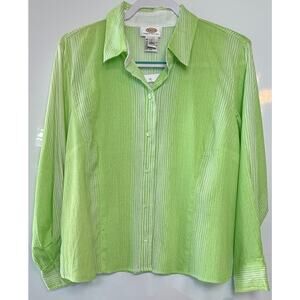 Talbots Woman Petite X Lime Green White Striped Button-Up Shirt NWT Cotton Y2K